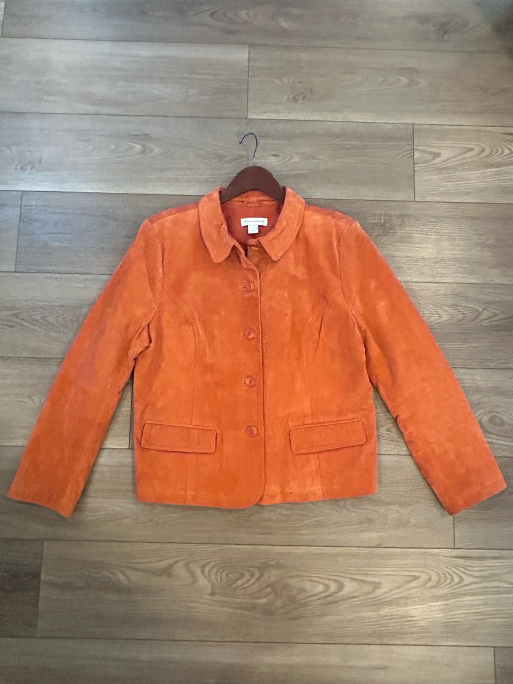 Christopher & Banks Large Orange Suede Leather Jacket Button Front Coat